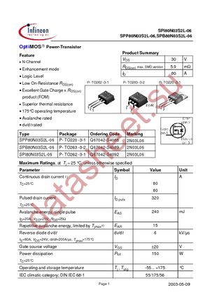 SPB80N03S2L06T datasheet  